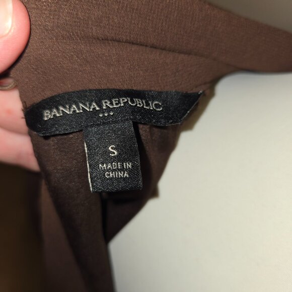 Banana Republic Brown Chiffon Long Sleeve Mock Neck Keyhole Blouse - Picture 6 of 7